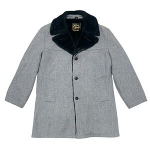 Vintage 70s Jeffrey Stuart Men's 42R Gray Wool Faux Fur Lined Winter Coat